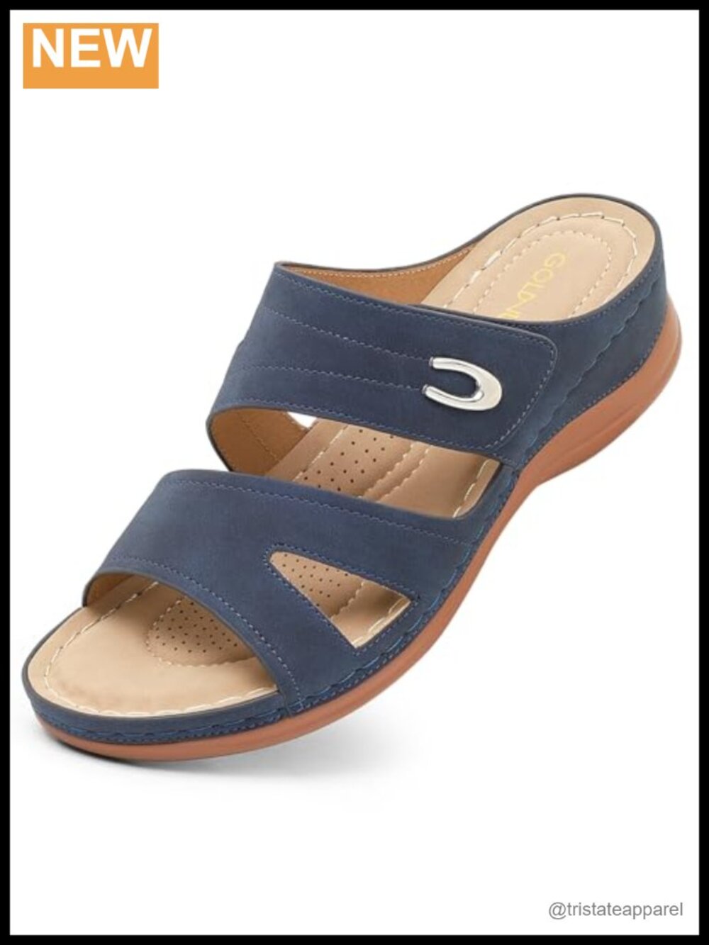 Womens Slide Sandals Arch Support Orthopedic Faux Leather Hook and Loop